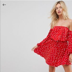 ASOS Bardot long sleeve skater dress in polka dot